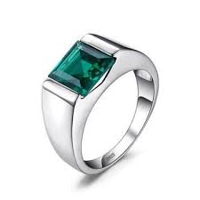 Emerald In Silver Ring For Men Sterling Silver Mens Rings Emerald Gemstone Rings Silver Emerald Ring