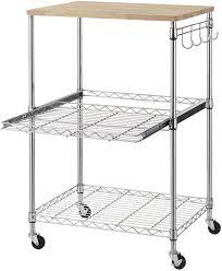 The transformable 3 tier mobile utility cart provides efficient mobile storage for use in the kitchen, office, garage or outdoors. Amazon Com Finnhomy 3 Tier Wire Rolling Kitchen Cart Food Service Cart Microwave Stand Oak Cutting Board And Chrome Kitchen Islands Carts