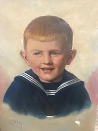 Original French Oil Painting 1930 Portrait Boy Signed