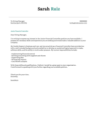 Junior Financial Controller Cover Letter Cover Letter For Resume Resume Cover Letter Examples Sample Resume Cover Letter