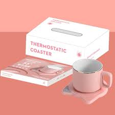 Automatic Heating Warm Coaster Hot Milk Coffee Cup Timed Thermos Cup Mat, US  Plug(Pink)