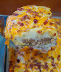 Top the casserole with shredded cheddar cheese and bacon. Loaded Potato Meatloaf Casserole This Is Not Diet Food