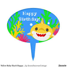 Shark Birthday Baby Shark Cake Topper Kids Yellow Shark Happy Birthday Celebration Cake Topper Zazzle Com Happy Birthday Celebration Fishing Theme Birthday Shark Birthday