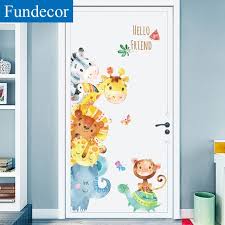 Fundecor Watercolor Animals Wall Stickers For Kids Rooms Nursery Children Bedroom Door Wall Decals T Wall Stickers Kids Wall Stickers Kids Room Wall Stickers