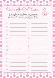 It's a virtual baby shower game that never gets old. Baby Abc S Baby Shower Game Whale Baby Shower Theme For Baby Girl Pink Gray Celebrate Life Crafts