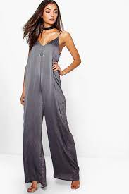 Women S Tall Maita Caged Strap Satin Jumpsuit Boohoo Uk Satin Jumpsuit Jumpsuit Transitional Dressing