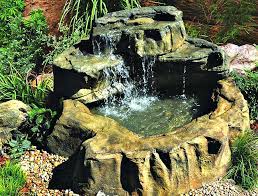 Big concrete waterfall walkthrough, all hand carved concrete and painted. Patio Pond Garden Waterfall Kits Backyard Water Features