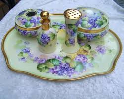 Spectacular Vintage 1900 S Limoges France Hand Painted Vibrant Violets 5 Pc Dresser Set By The Early Ch Dresser Sets Vintage Porcelain Hand Painted Porcelain