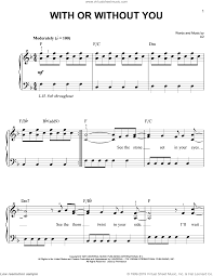 U2 With Or Without You Easy Sheet Music For Piano Solo Pdf