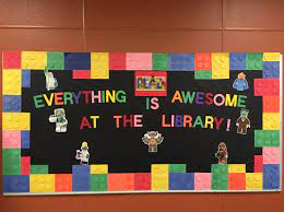 Lego Bulletin Board I Made This For Our School Library Using Ideas Cobbled Together From Other Lego Bulletin Board Library Themes Library Bulletin Board Ideas