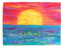 Ibiza Sunset A Bright And Bold Felted Sunset Felt Painting Original Art Stretched On A Canvas Art Frame Canvas Art Original Art Art