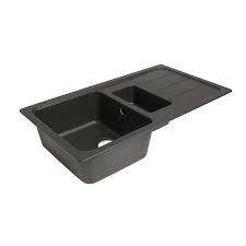 Kitchen sinks incl ceramic & stainless steel sinks from travis perkins. Cooke Lewis Arber Black Composite Quartz 1 5 Bowl Sink Drainer Diy At B Q