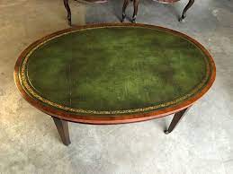 Vintage retro leather embossed topped coffee occassional table. Vintage Old Colony Mahogany Green Leather Top Oval Coffee Table W Pull Outs Leather Top Coffee Table Coffee Table Antique Coffee Tables
