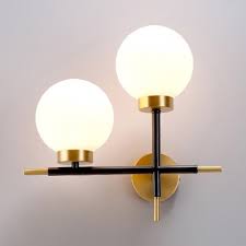 Metal Frosted Glass Wall Sconce With White Globe Shape 2 Lights Modern Sconce Wall Light For Bedroom Takeluckhome Com