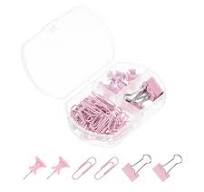 Uxcell Metal Binder Clips Set, Durable Push Pins and Clips Office Supplies  for Assorted Documents, Desktop Decor, pink