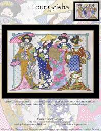 Japanese asian utamaro geisha kimono counted cross stitch chart pattern. Joan Elliott Four Geisha Cross Stitch Pattern 123stitch
