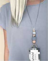 Lanyard Wooden Bead Lanyard Stylish Lanyard Grey Lanyard Etsy Beaded Lanyards Stylish Lanyard Beaded Lanyards Badge Holders