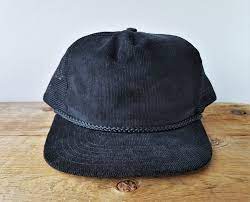 Vintage Black Corduroy Mesh Trucker Snapback Hat Blank Rope Lined Baseball Cap Minimal Plain Flat Bill Retro Ballcap In 2021 Black Corduroy Vintage Black Hats