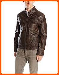 Kenneth Cole Reaction Men S Faux Leather Moto Jacket Wood Brown Large Mens World Amazon Partner L Suede Jacket Men Hipster Jackets Faux Leather Moto Jacket