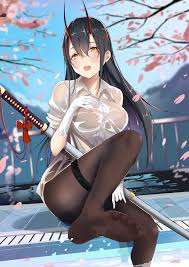 Eden | set an appointment! Wallpaper Suzuya Azur Lane Azur Lane Video Games Fantasy Girl Anime Girls Horns Demon Girls Bangs Black Hair Long Hair Looking At Viewer Yellow Eyes Blushing Open Mouth Shirt See Through