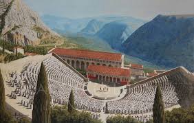 Theater And Apollo Temple At Delphi Ancient Greek Theatre Ancient Greek Architecture Ancient Architecture