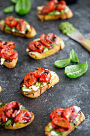 Goat cheese has just 75 calories per ounce—less than cow cheeses like mozzarella (85), swiss. Roasted Tomato Crostini With Walnut Almond Pesto And Goat Cheese Good Life Eats