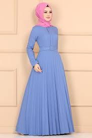 Modaselvim Elbise Piliseli Kemerli Elbise 2185ms212 Mavi