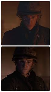 In the final act of the movie (Full Metal Jacket) Private Joker sets aside  his ideologies about peace and mercy kills the sniper that killed his  comrades. The peace sign on his