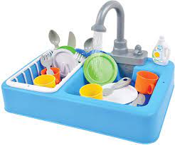 Funny toddler kitchen sink with running water. Amazon Com Sunny Days Entertainment Kitchen Sink Play Set With Running Water 20 Piece Pretend Play Toy For Boys And Girls Kids Kitchen Role Play Dishwasher Toys Toys Games