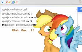 796679 - safe, artist:frozenbat, applejack, rainbow dash, earth pony,  pegasus, pony, g4, applejacks hat, blushing, cowboy hat, duo, female,  google, hat, lesbian, mare, multicolored hair, rainbow hair, rule 34,  ship:appledash, shipping, spread