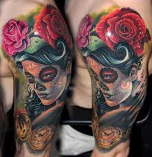 Dia De Los Muertos Theme Tattoo By Csaba Mullner Tattoo Artist And Painter Based In Paris Fren Skull Tattoo Sugar Skull Tattoos Half Sleeve Tattoos For Guys