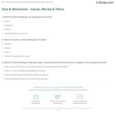 Quiz Worksheet Values Morals Ethics Study Com