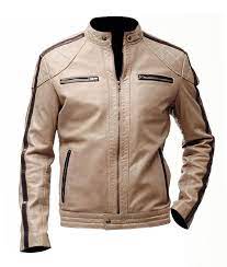 Mens Brown Stripped Beige Cafe Racer Leather Jacket Usa Jacket Leather Jacket Men Leather Jacket Men Style Jackets Men Fashion
