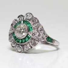 details about green art deco large palace emerald jewelry sterling silver diamond ring us