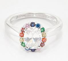 Diamonique Multi Color Halo Oval Ring Sterling Silver In