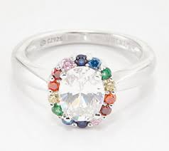 diamonique multi color halo oval ring sterling silver in