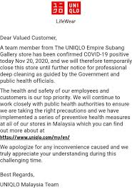In the last decade, uniqlo malaysia has grown from our 1st store at fahrenheit 88 in kuala lumpur to 51 physical and online stores nationwide today. Themalaysianinsight On Twitter Just In A Team Member From Uniqlo Empire Subang Is Confirmed Covid19 Positive