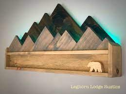 Two Tier Rustic Wooden Mountain Light Etsy Woodworking Projects Diy Woodworking Projects Wood Wall Art