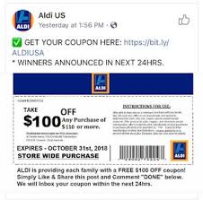 Stop Sharing Fake Coupons On Facebook There Is No 100 Aldi Coupon