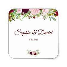 Charm Rustic Burgundy Marsala Floral Wedding Square Sticker Floral Gifts Flower Flowers Gift Ideas Wedding Stickers Floral Wedding Floral Gifts