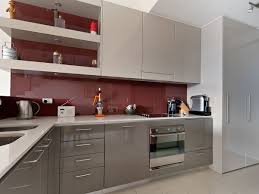 Mudgeeraba Kitchen Grey Polyurethane Cabinets Burgundy Glass Splashback Red And White Kitchen Kitchen Design Kitchen Colour Combination