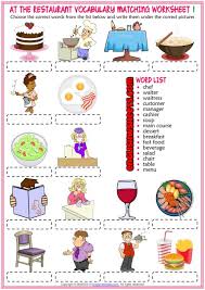 restaurant vocabulary esl matching exercise worksheets esl vocabulary vocabulary worksheets kids worksheets printables