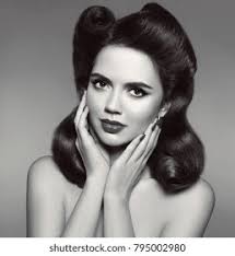 Long Hair Victory Roll Hairdo Retro Pinup Girl Victory Roll Curls Stock  Photo 795002980