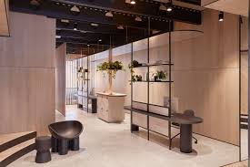 Woodcut Melbourne Showroom Workspace By Mim Design Mim Design Mirrored Canopy Design