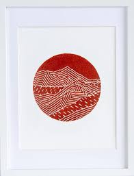 Mountain Linocut Print Wall Art New Zealand Mount Aurum From Skippers Canyon Road Queenstown Linocut Prints Linocut Wall Art Prints