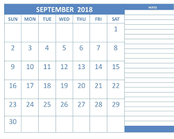 Printable September 2018 Calendar With Notes 2018 Calendar Template Calendar Template Calendar Word