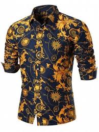 Black And Gold Clothes Men Retro Floral Chain Print Shirt Printed Shirts Mens Shirts Mens Outfits