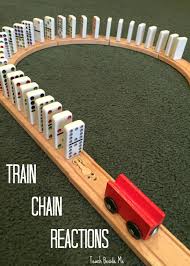 Train Chain Reactions With Dominoes Train Activities Trains Preschool Transportation Preschool