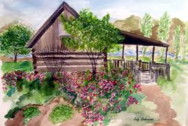 Log Cabin 1997 Watercolor By Judy Underwood Painting Inspiration Log Cabin Greenhouse