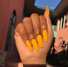 Celebrities like cardi b and rihanna flaunt coffin nail designs look great on long nails because of the ample nail bed space. Hot Trend Yellow Coffin Acrylic Nails Haya Glamazon